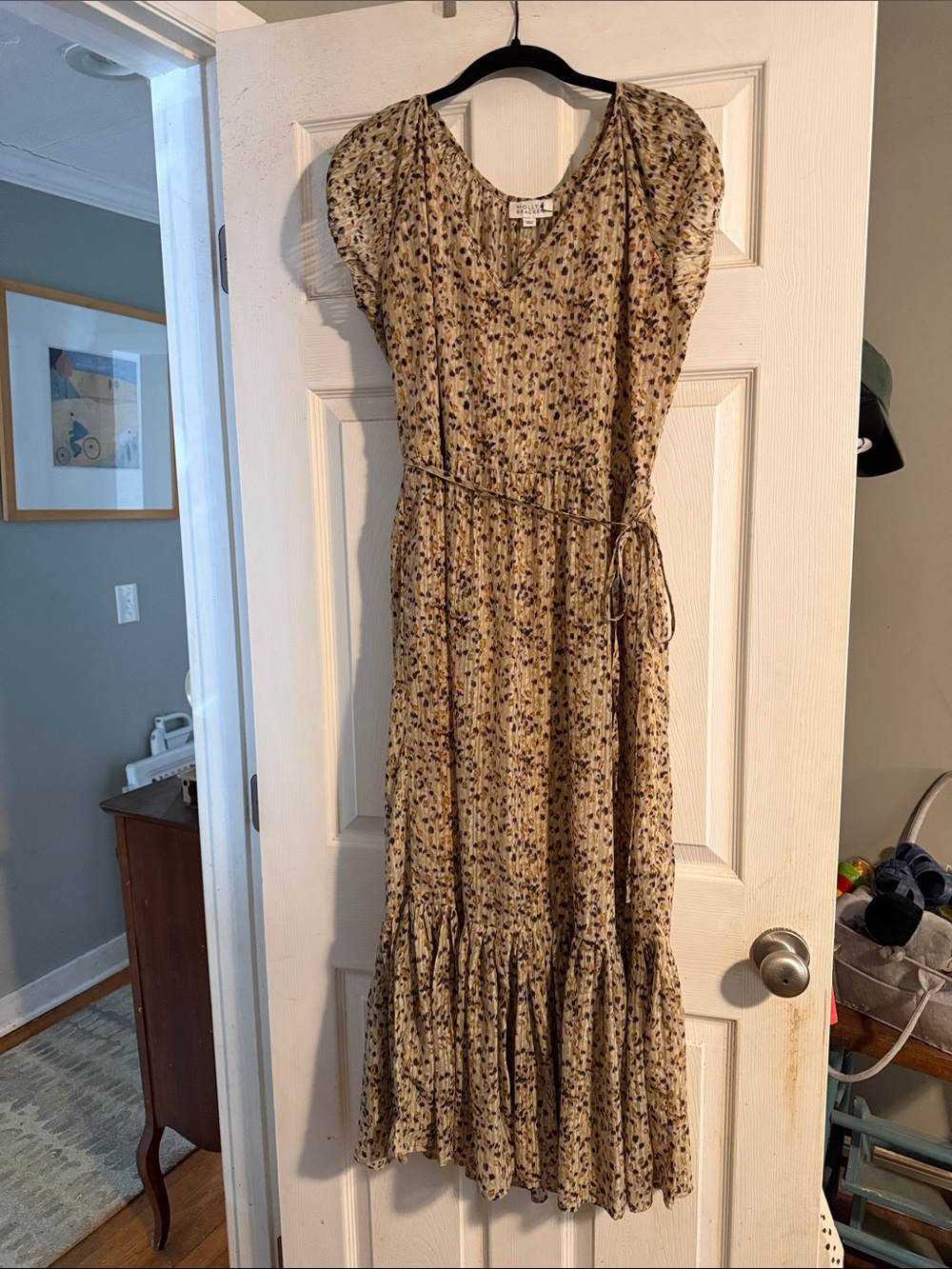 Molly Bracken Beige Floral Maxi Dress with Tie Waist